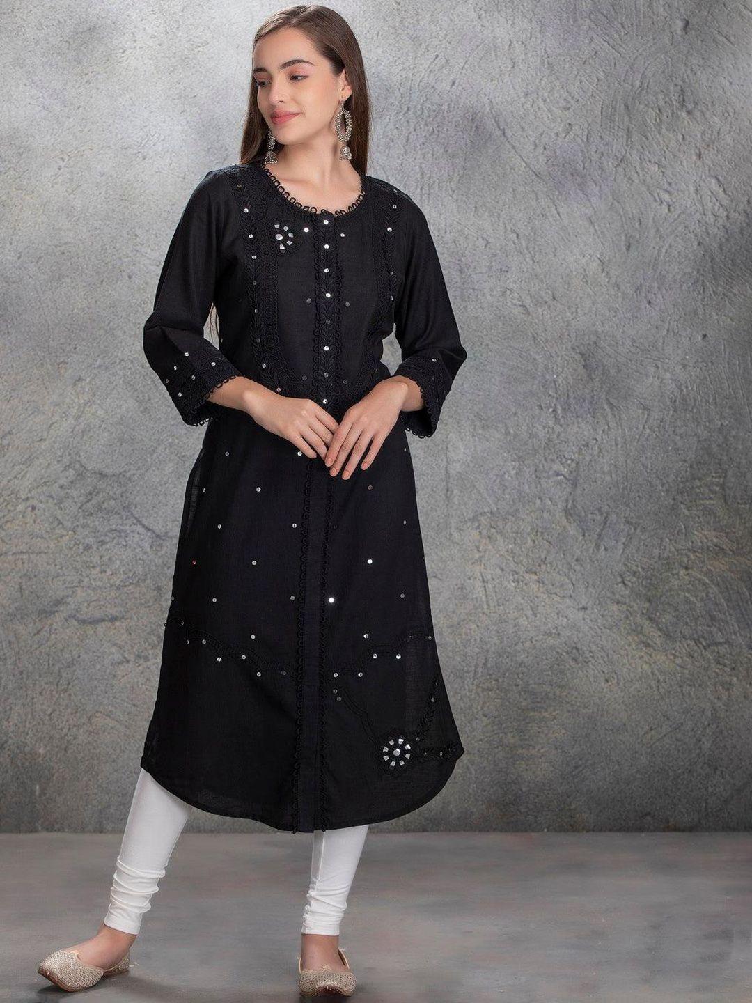 lakshita geometric embroidered mirror work pure cotton regular kurta