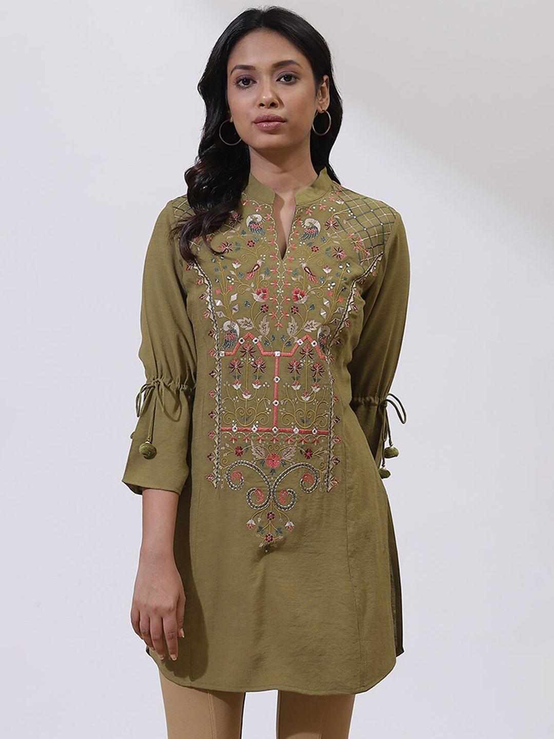 lakshita green & butternut floral embroidered thread work thread work kurti