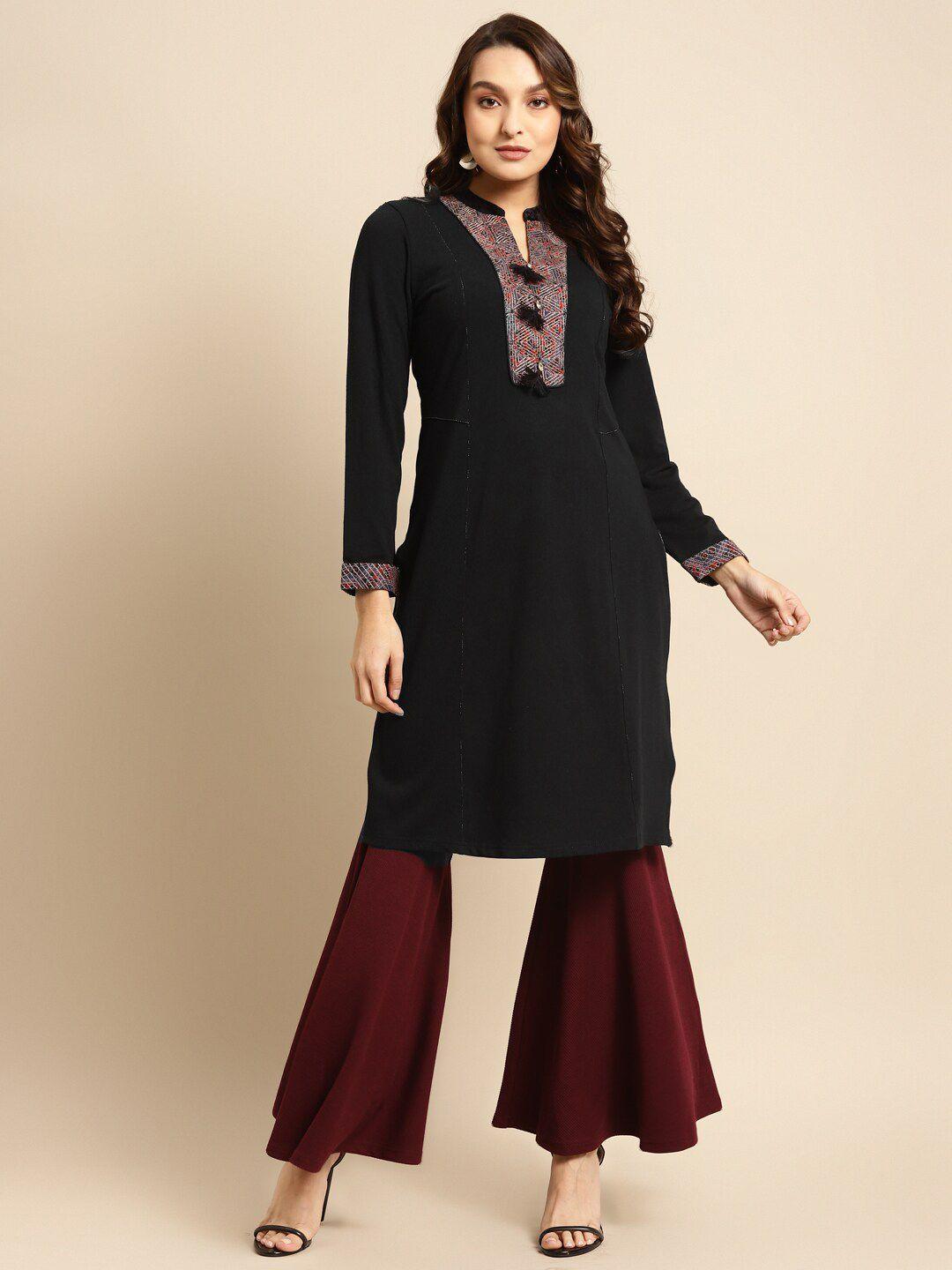 lakshita mandarin collar geometric yoke design kurta