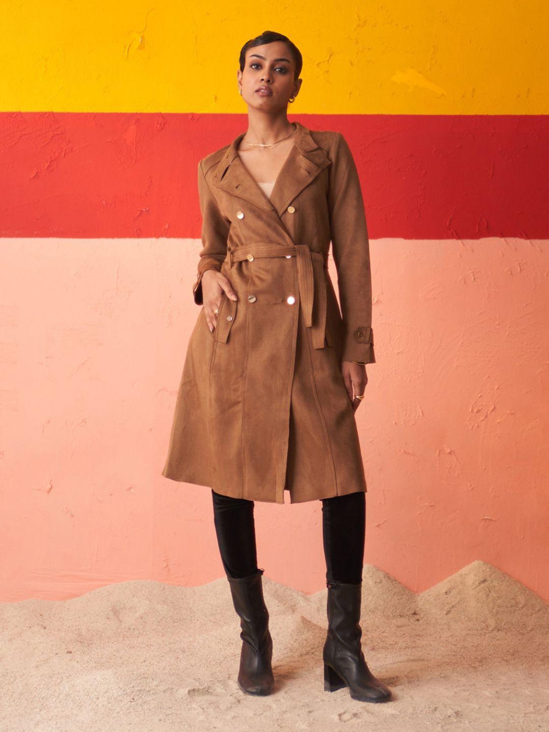 lakshita notched lapel collar warp coat with belt