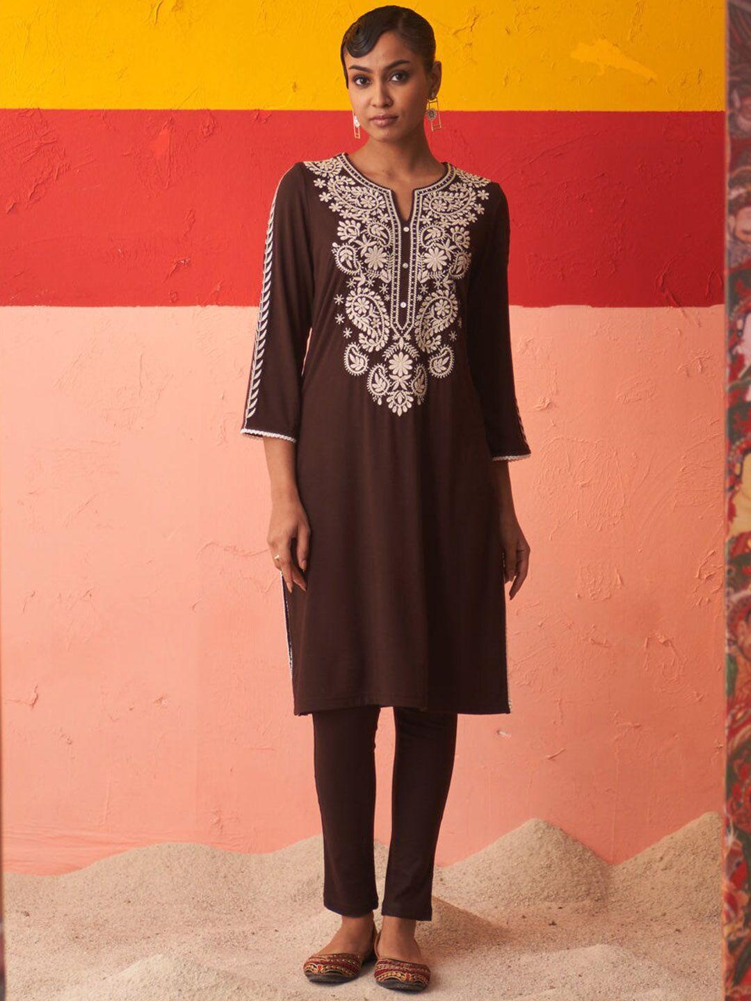 lakshita paisley embroidered straight woolen kurta