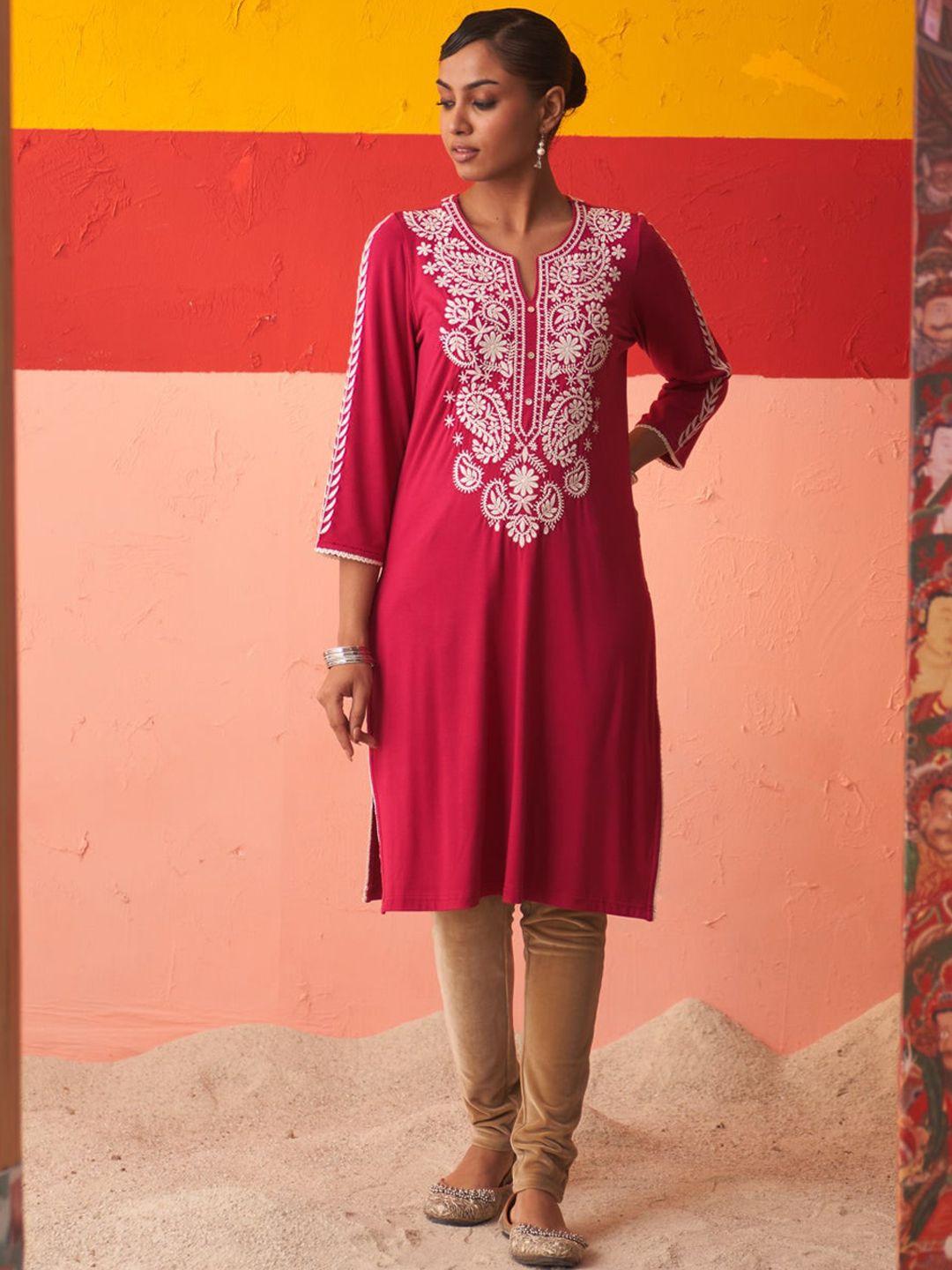 lakshita paisley embroidered woollen straight kurta