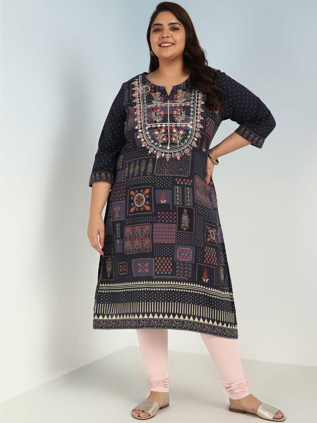 lakshita plus size ethnic motifs embroidered mirror work kurta