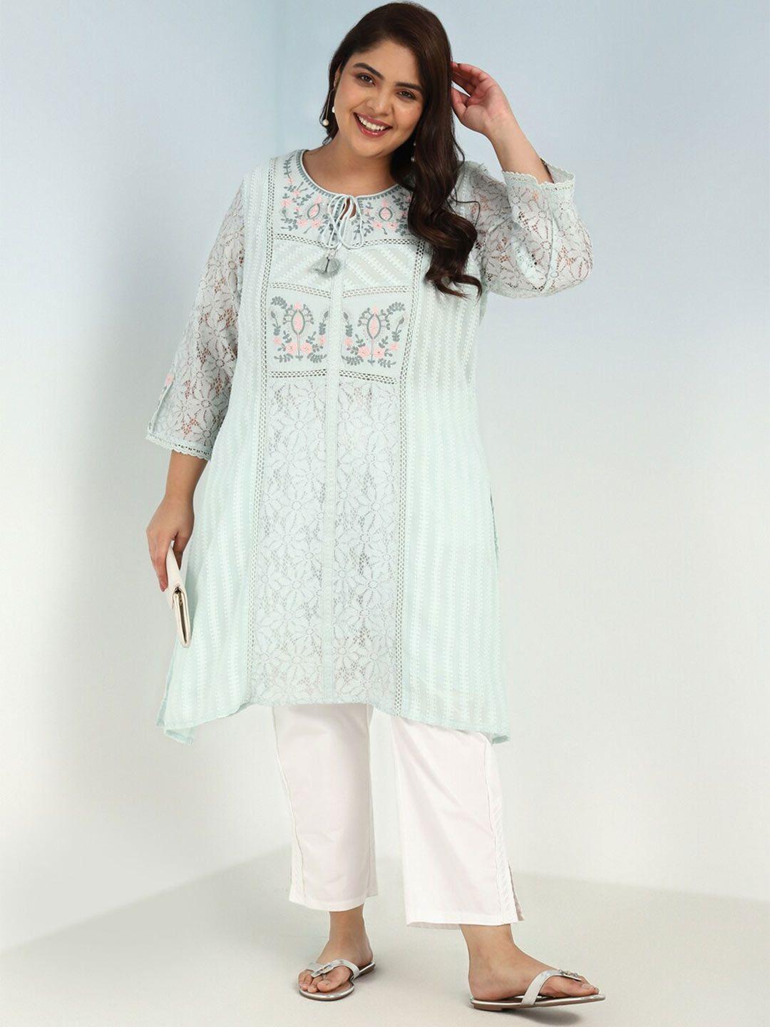 lakshita plus size floral embroidered keyhole neck thread work straight kurta