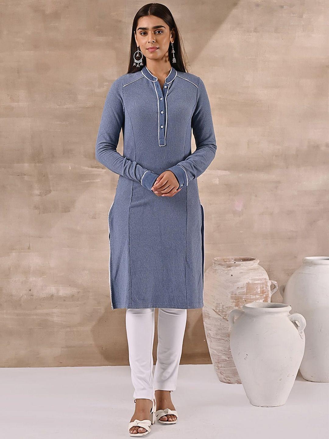 lakshita plus size full sleeve woolen striped kurti