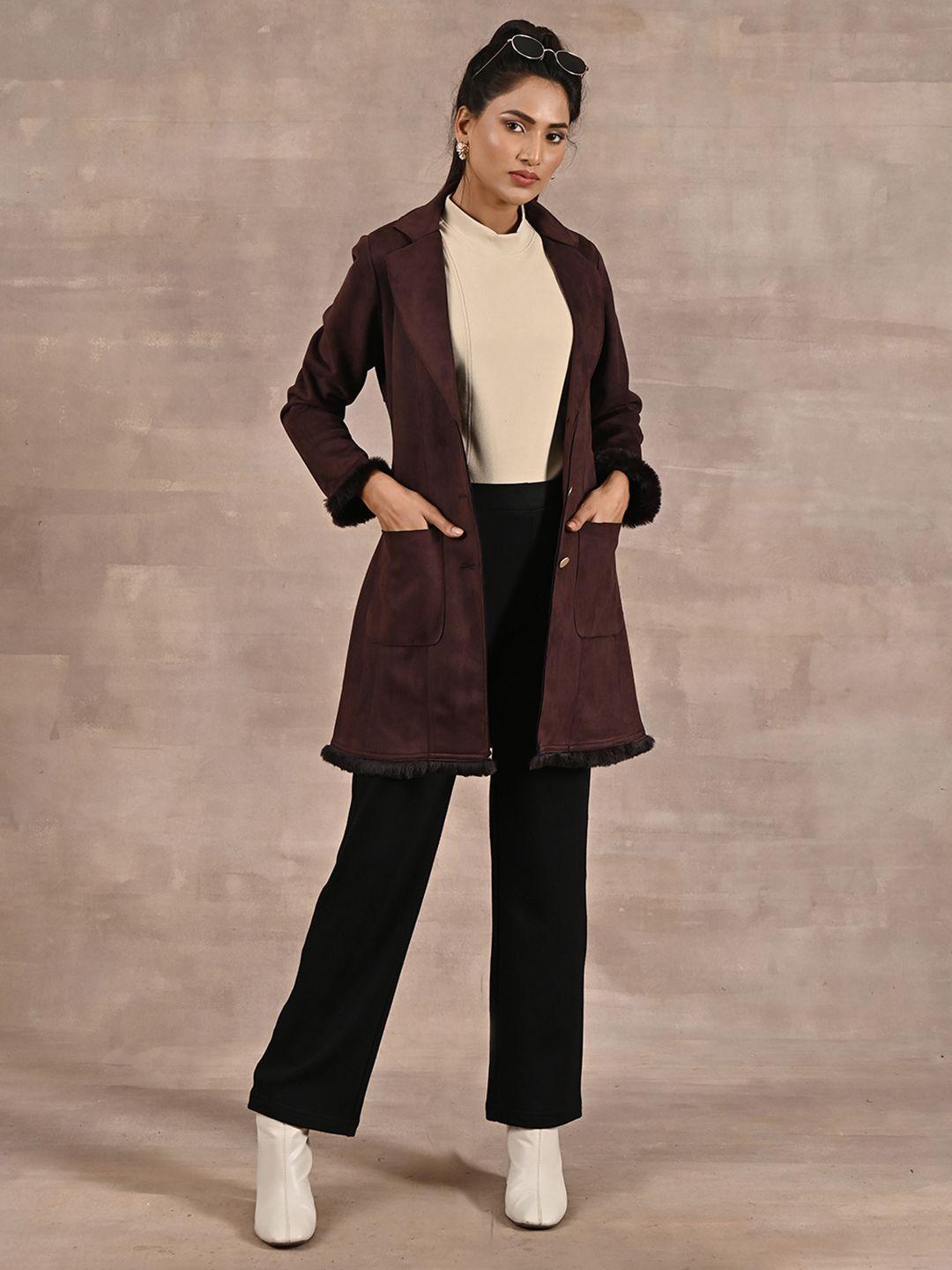 lakshita single-breasted notched lapel suede trench coat