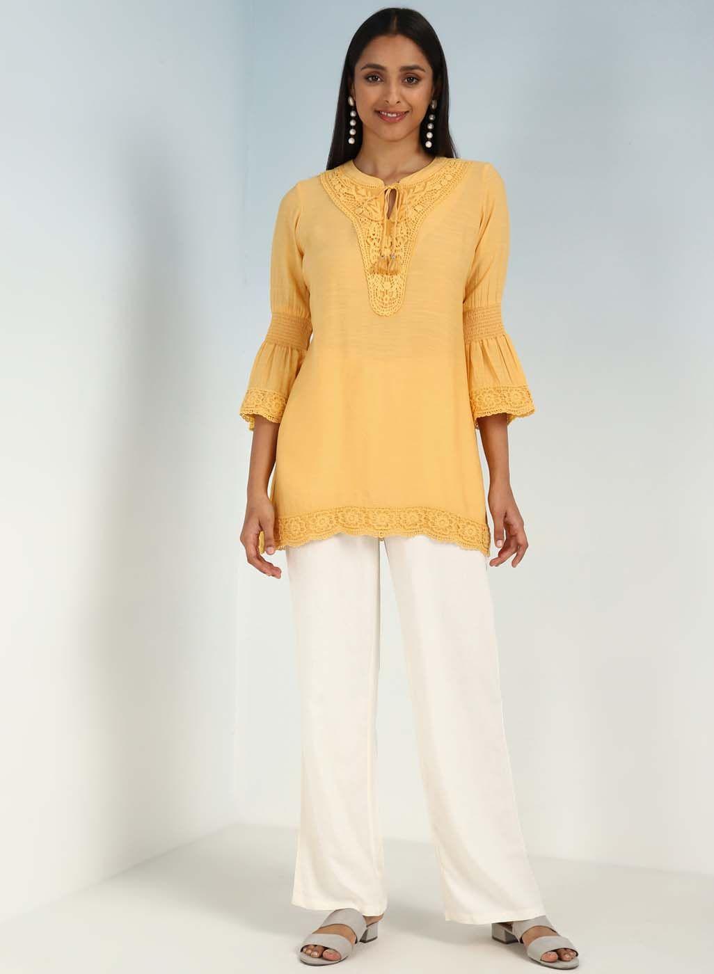 lakshita tie-up neck bell sleeves straight kurti