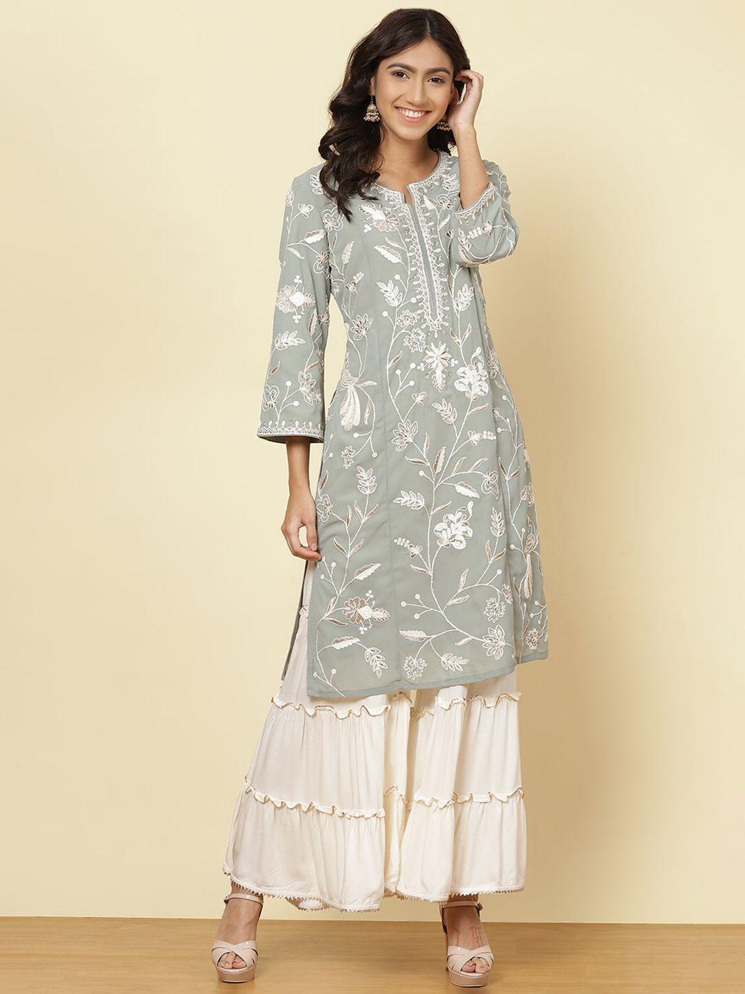 lakshita women's printed keyhole neck flared sleeves gotta patti georgette anarkali kurta