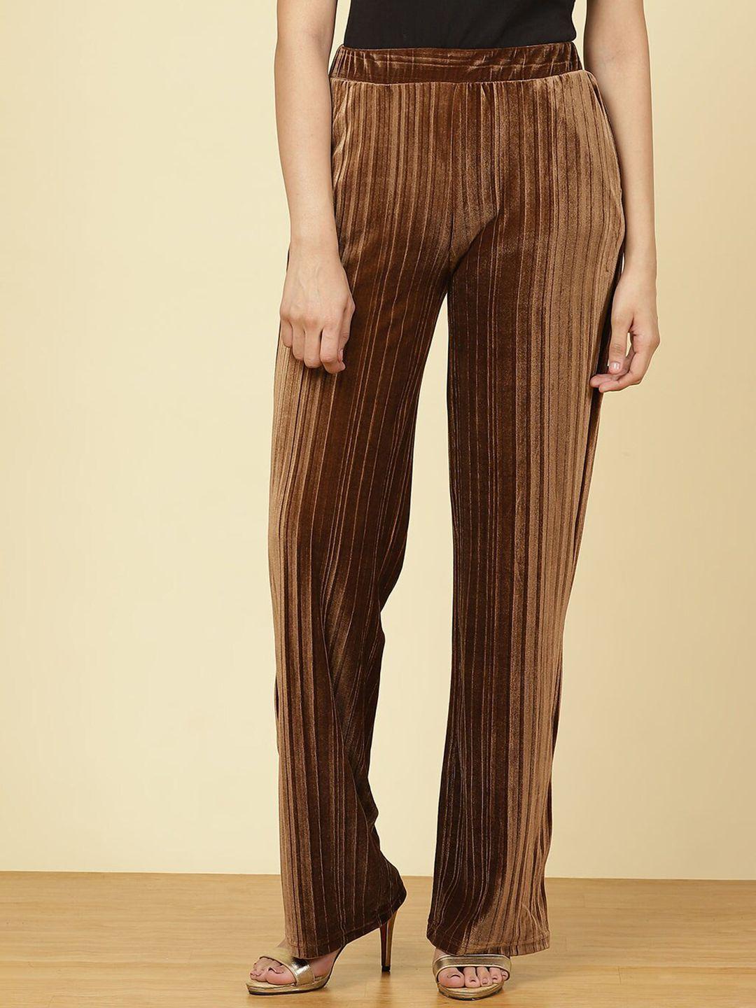 lakshita women beige striped high-rise trousers