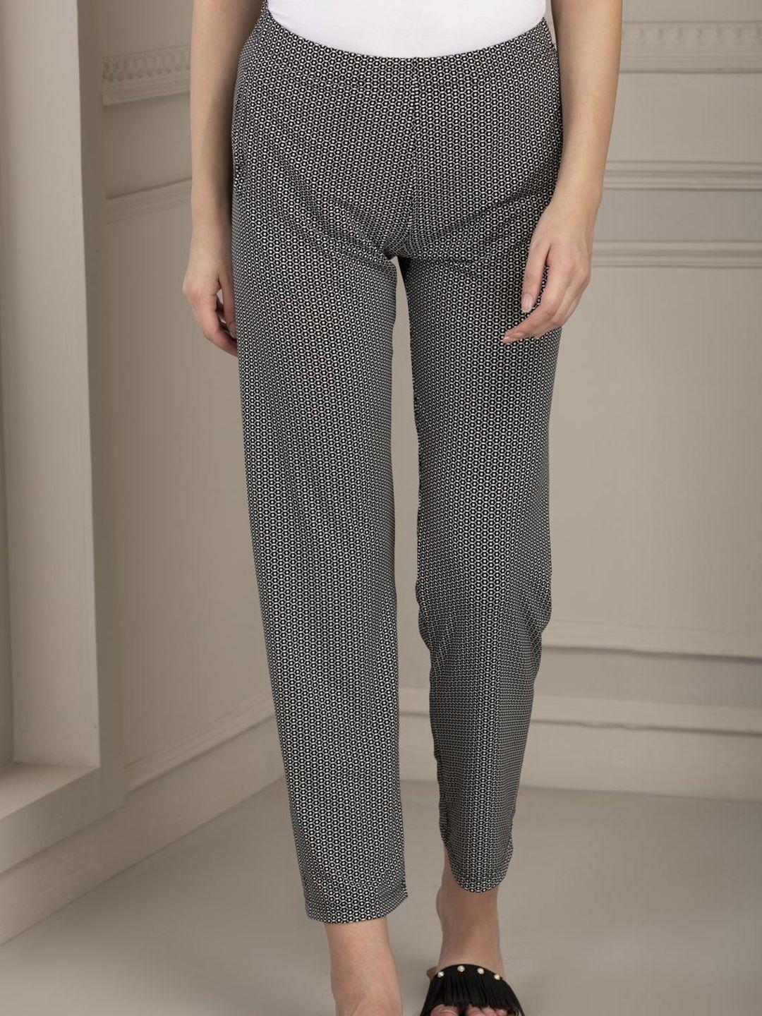 lakshita women black & white striped straight fit trousers