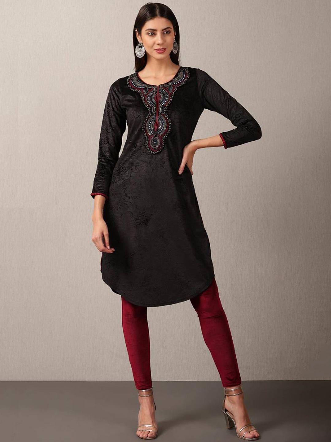 lakshita women black ethnic motifs embellished kurta