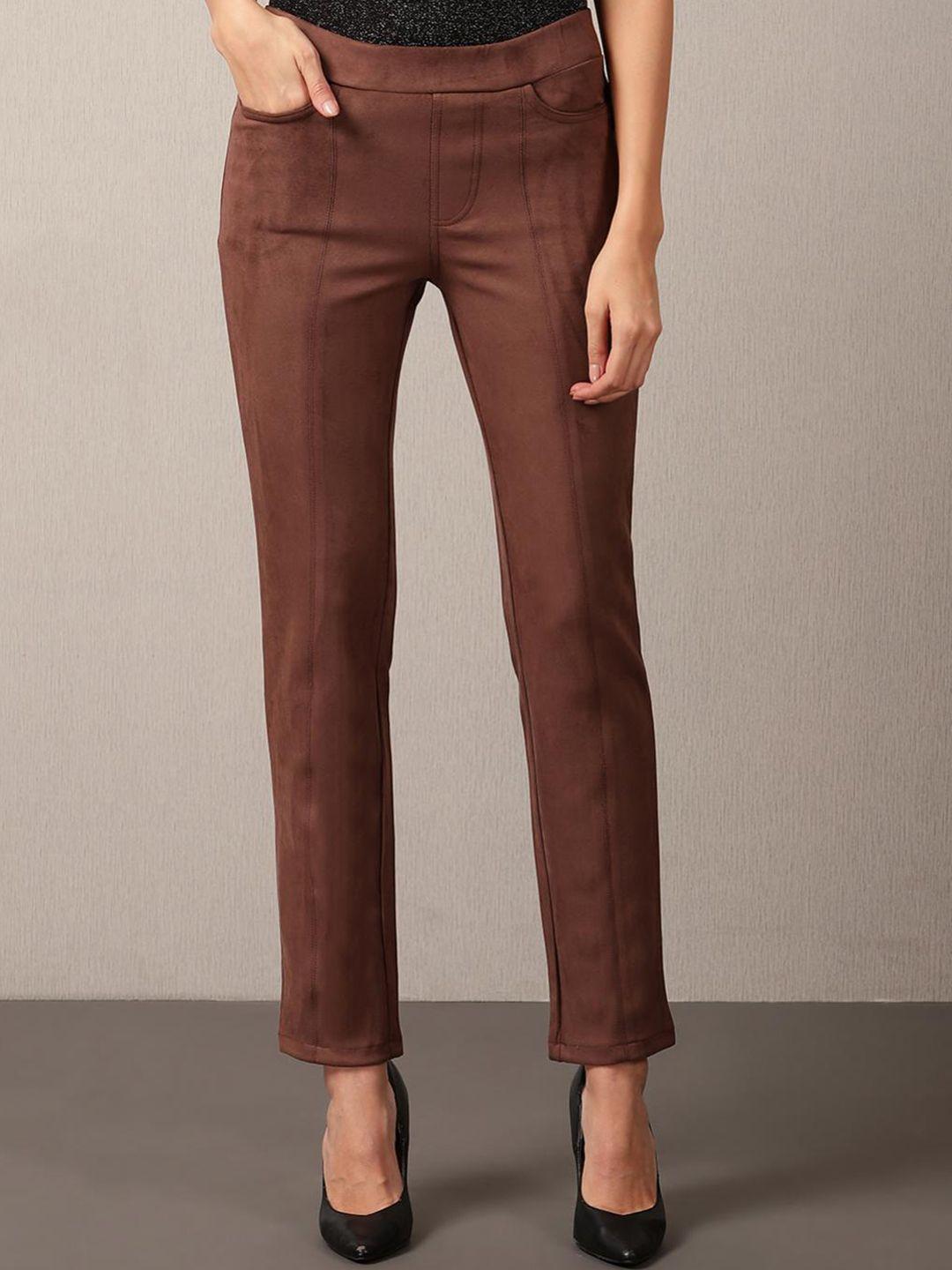 lakshita women brown solid panelled trousers