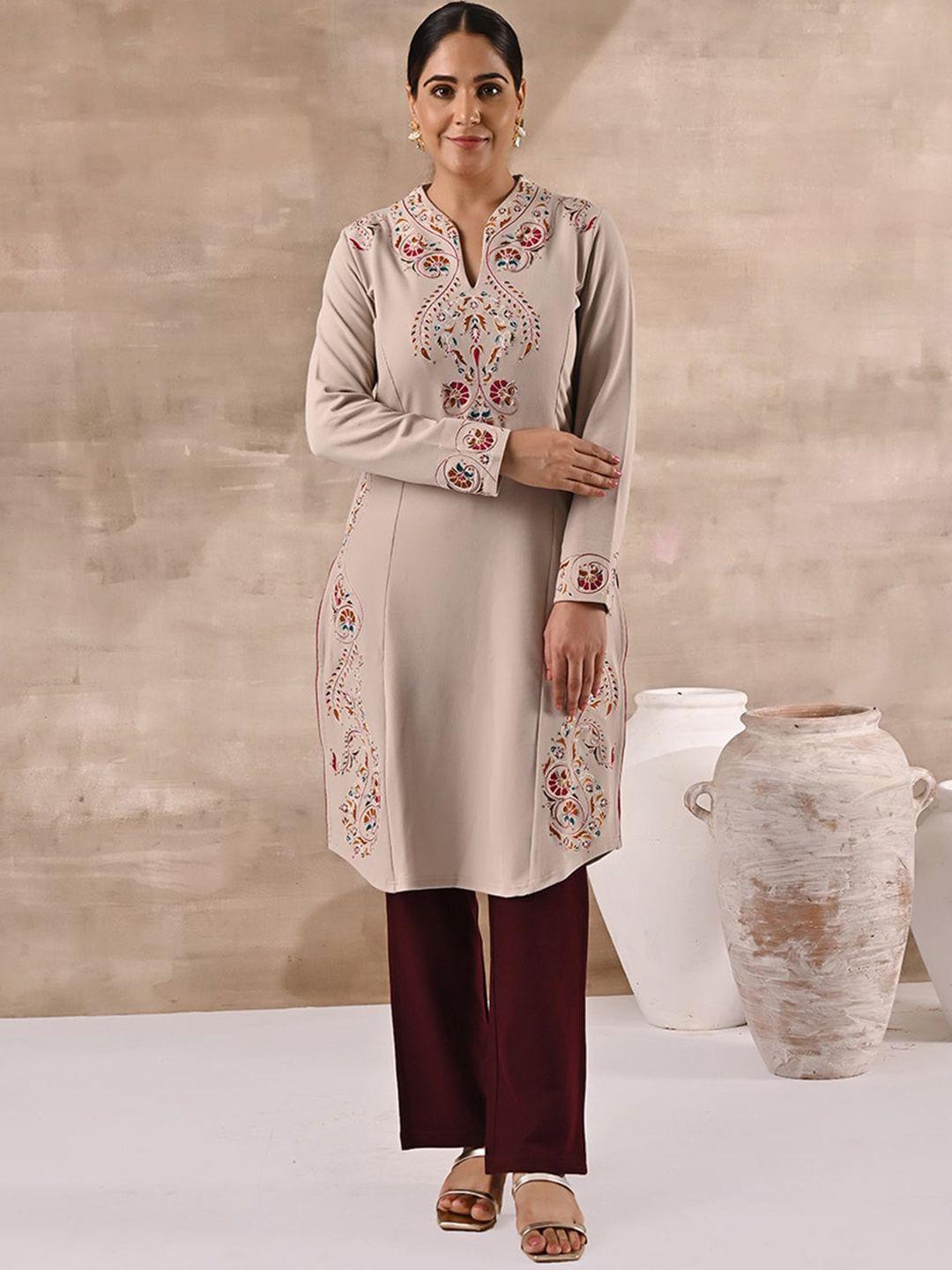 lakshita women ethnic motif embroidered woolen kurta