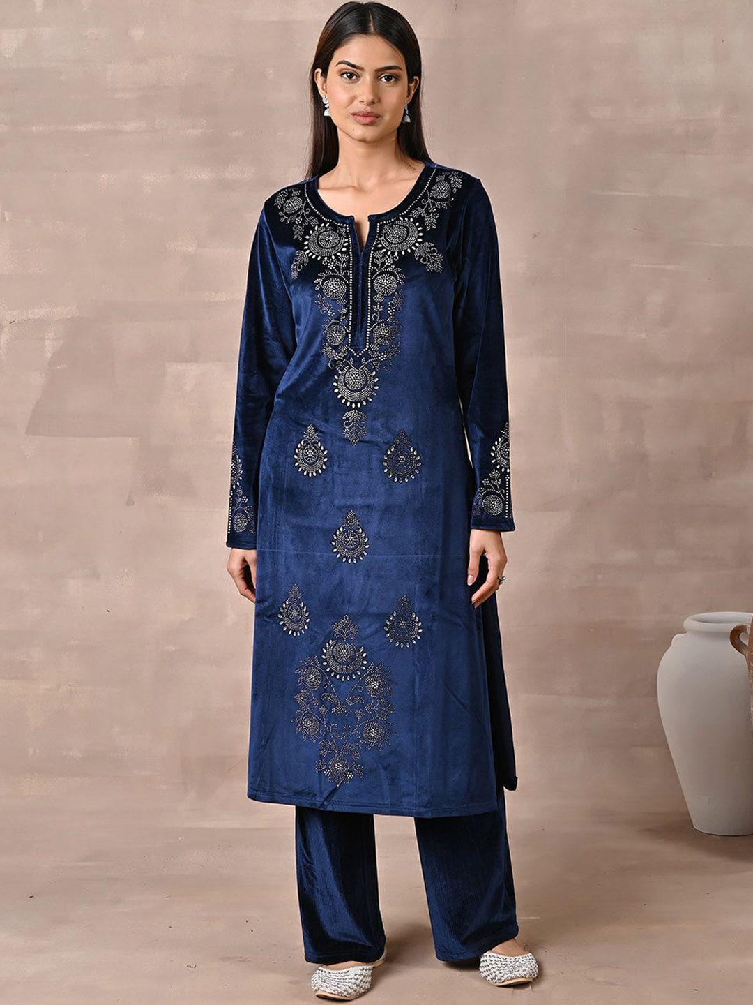 lakshita women ethnic motifs embellished beads and stones velvet kurta