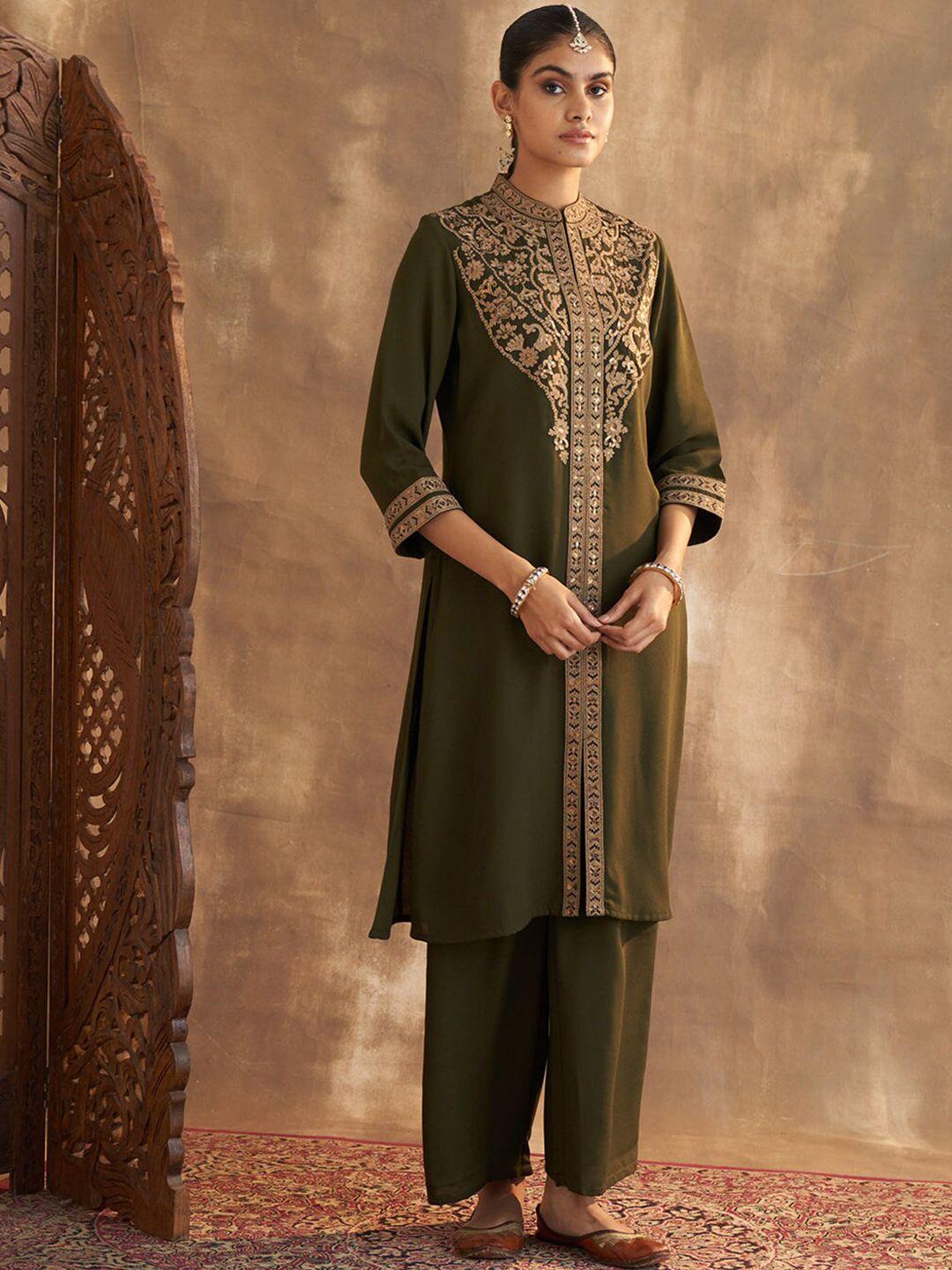 lakshita women ethnic motifs embroidered kurta with palazzos