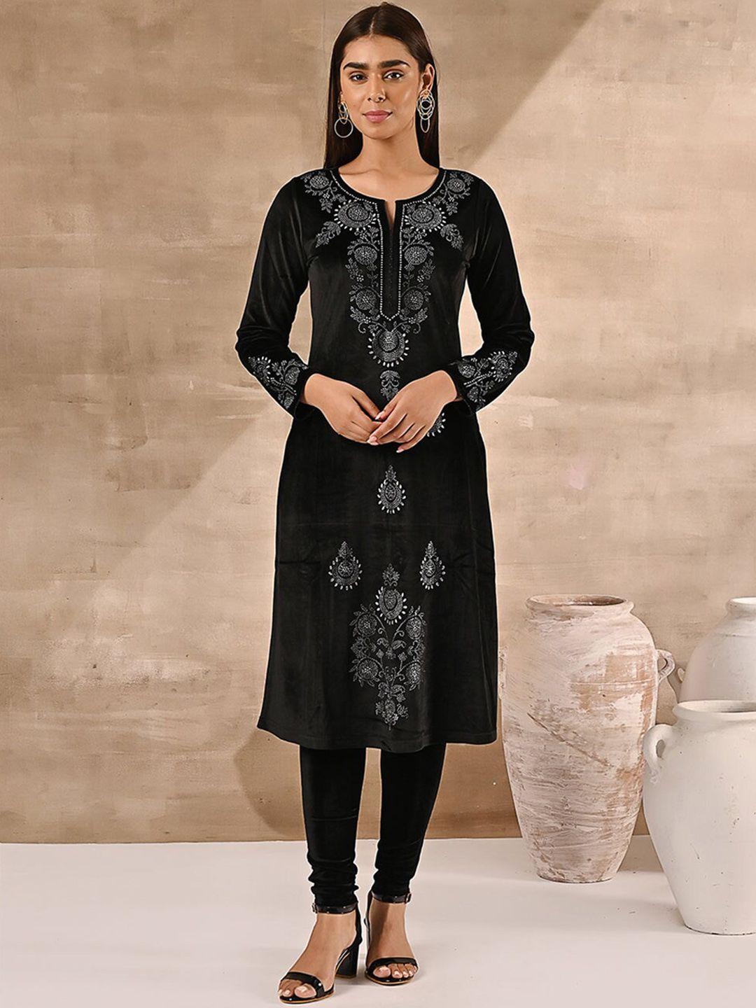 lakshita women ethnic motifs embroidered mirror work velvet kurta