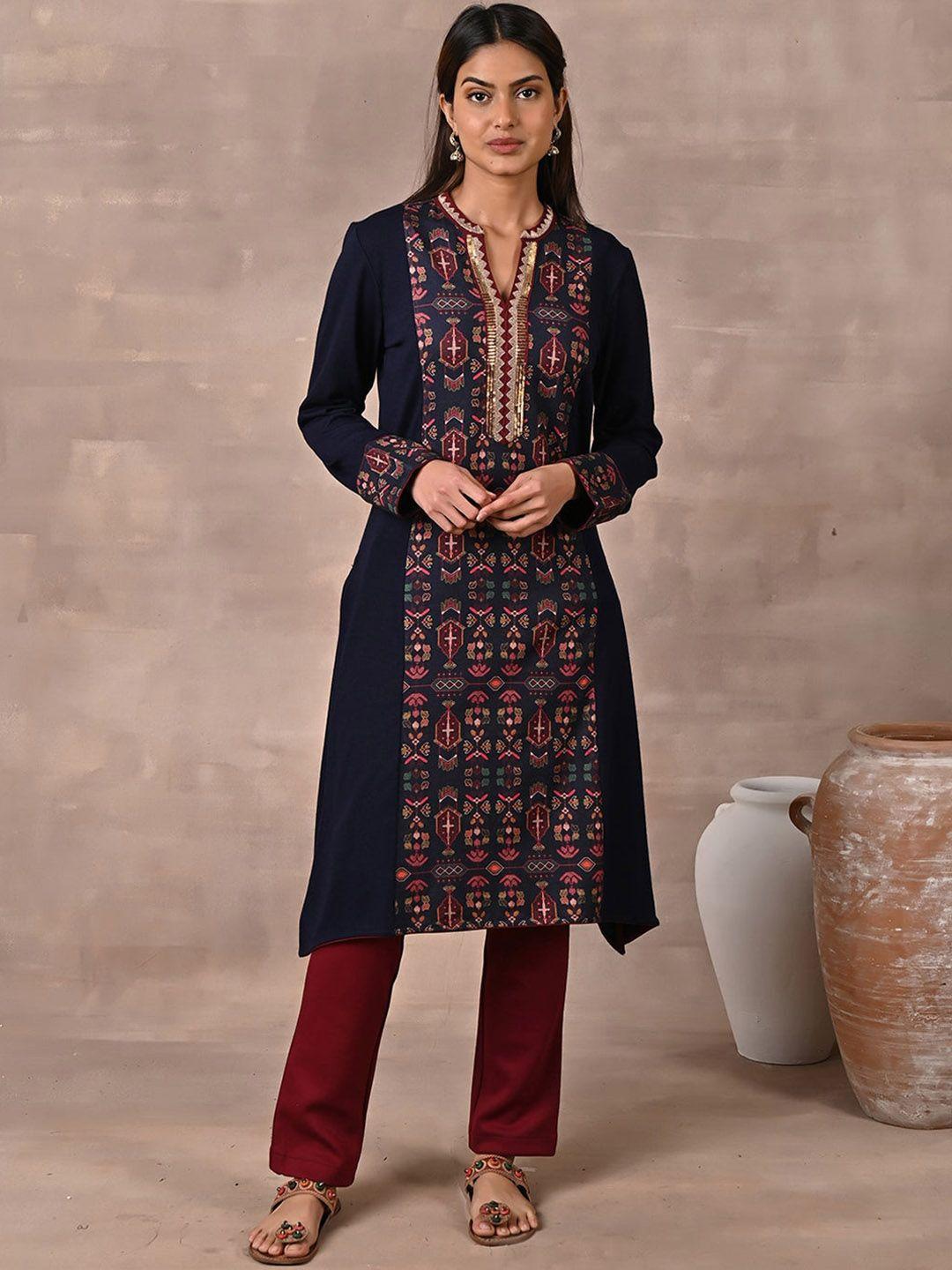 lakshita women ethnic motifs printed sequined cotton kurta