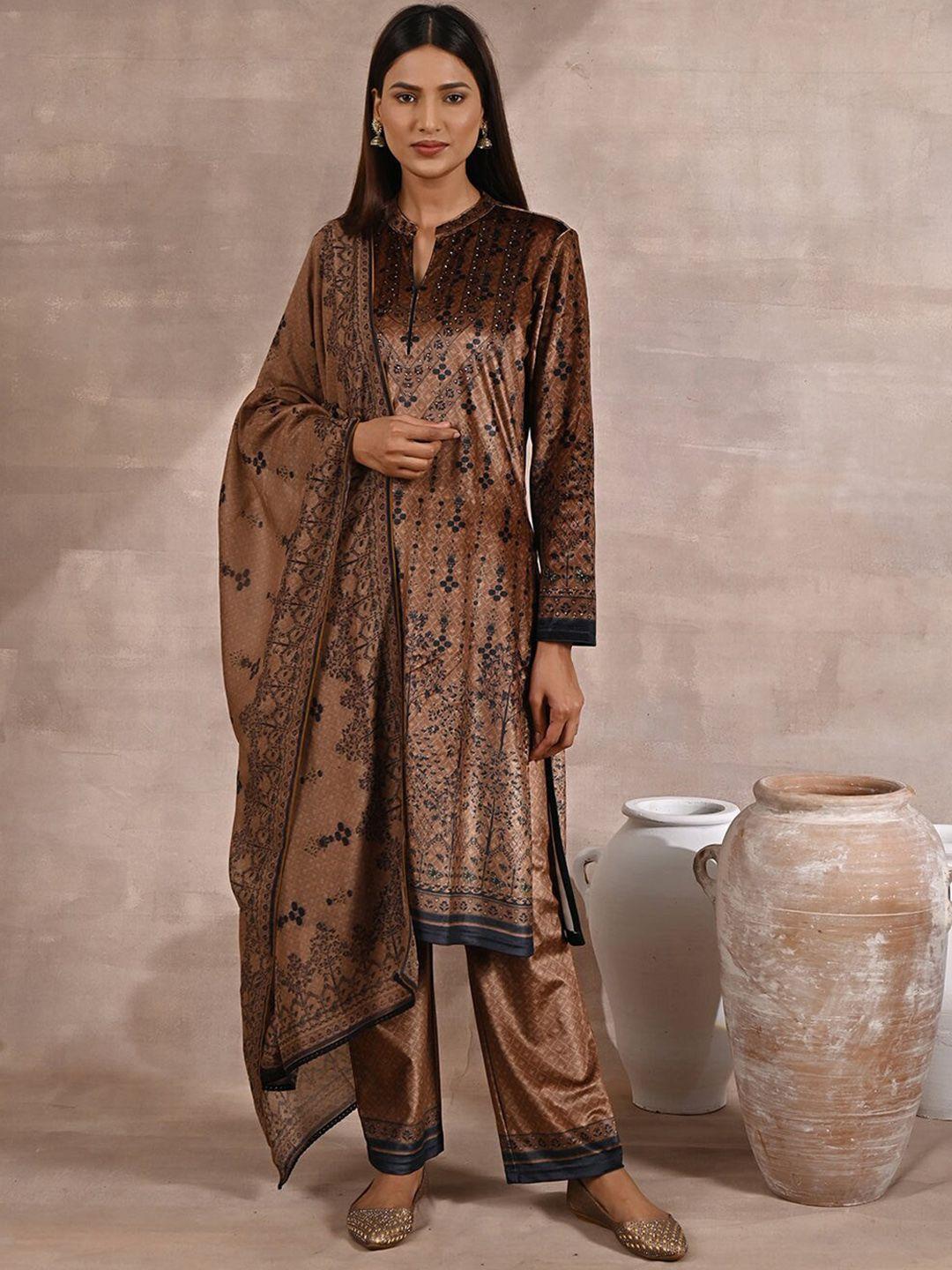 lakshita women ethnic motifs printed velvet kurta with trousers & dupatta