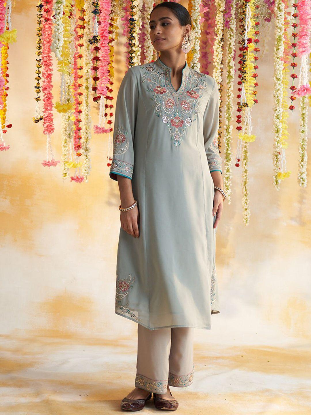 lakshita women floral embroidered sequinned kurta with palazzos