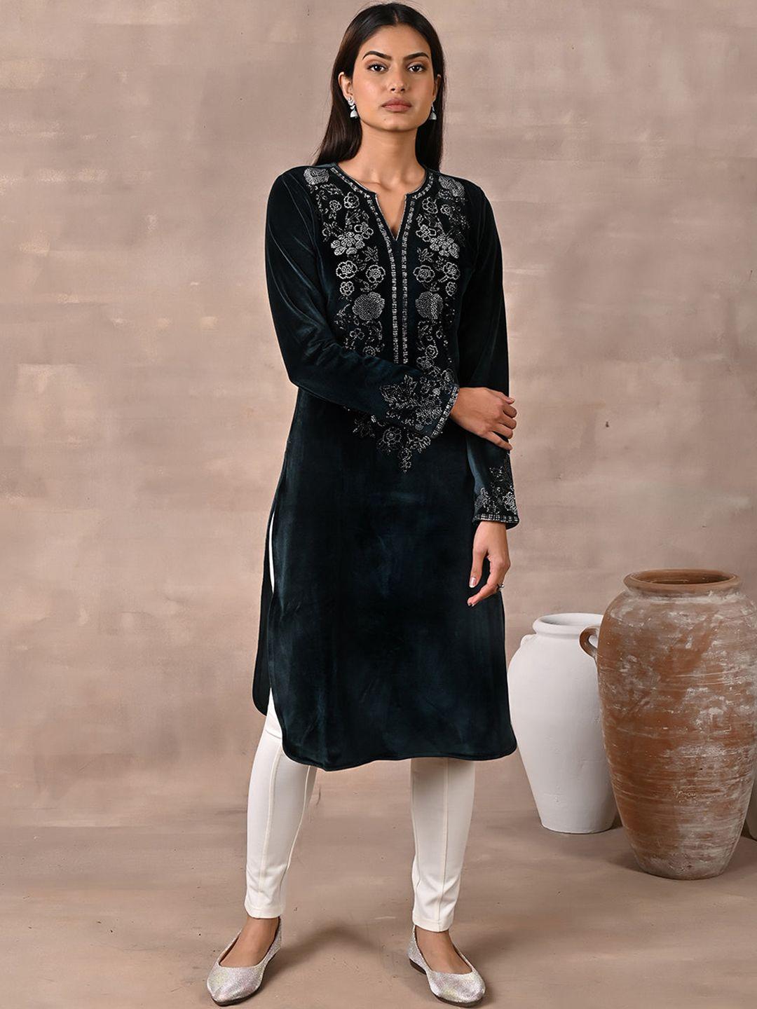 lakshita women floral embroidered velvet kurta