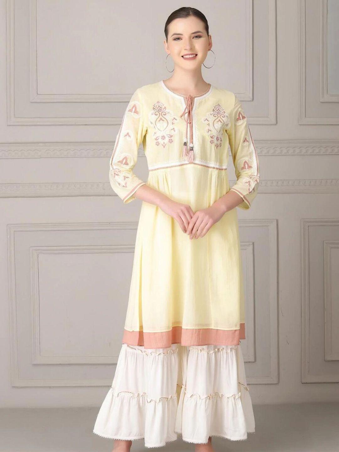 lakshita women lime green ethnic motifs embroidered thread work thread work anarkali kurti