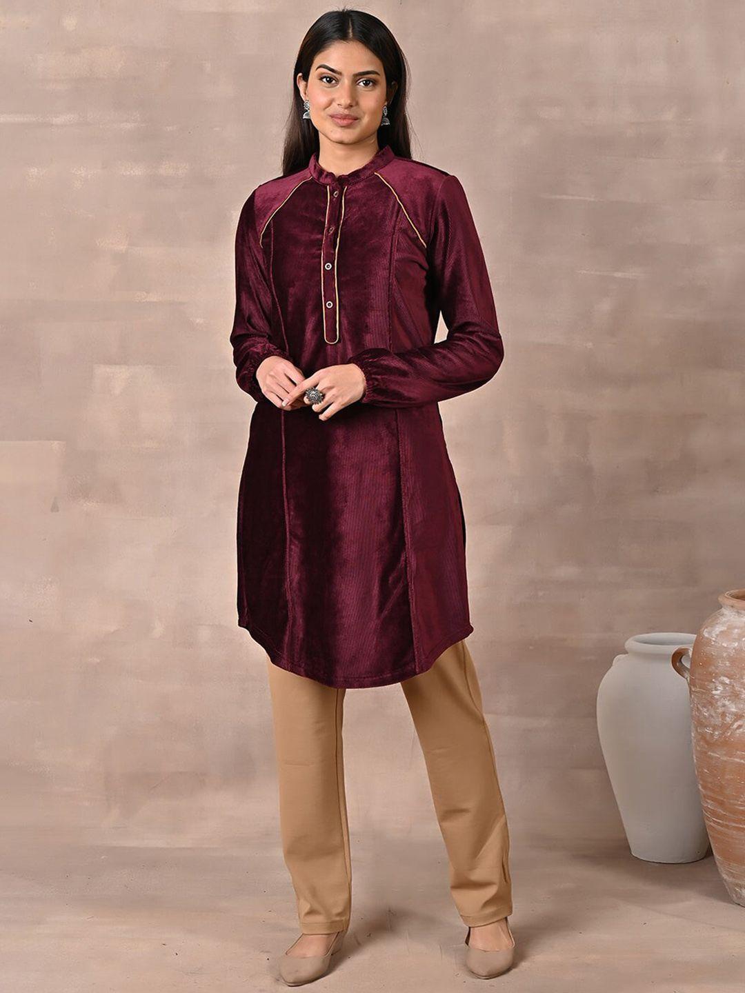 lakshita women mandarin collar panelled pure cotton kurta