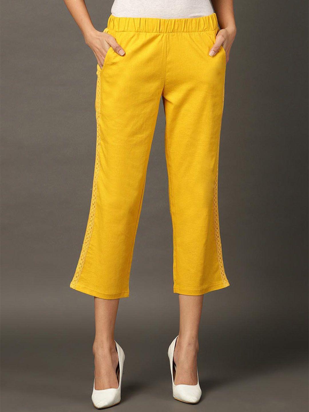 lakshita women mid-rise pure cotton plain trousers