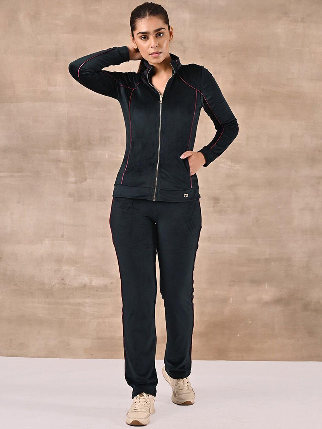 lakshita women mock collar long sleeves mid-rise velour tracksuit