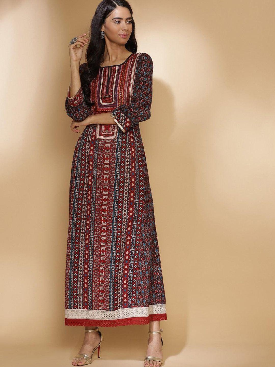 lakshita women multicolored ethnic motifs printed and yoke design mirror work kurta