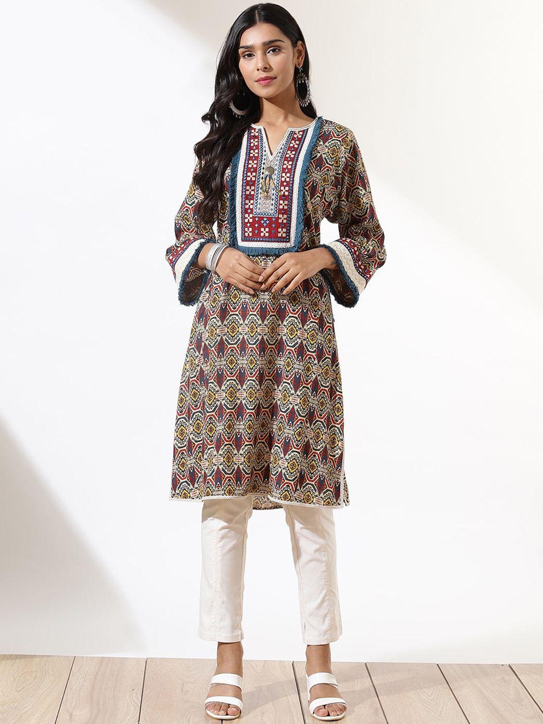 lakshita women multicoloured floral printed thread work kurta