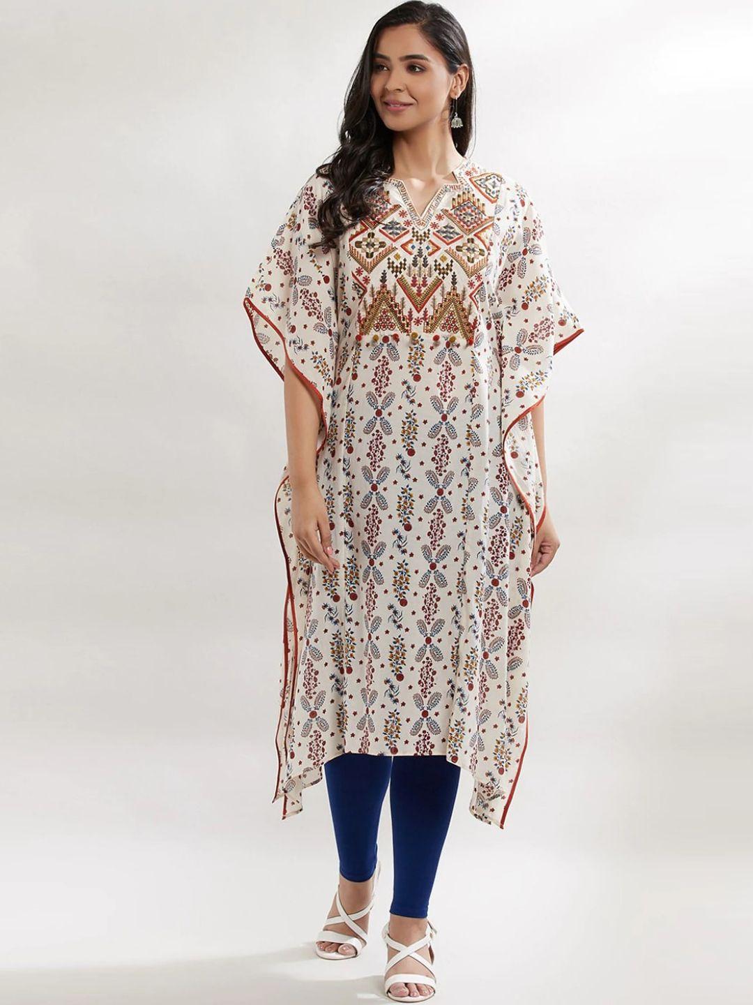 lakshita women multicoloured printed keyhole neck flared sleeves kaftan kurta