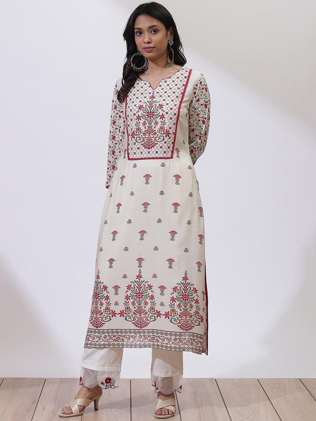 lakshita women off white & red ethnic motifs printed kurta