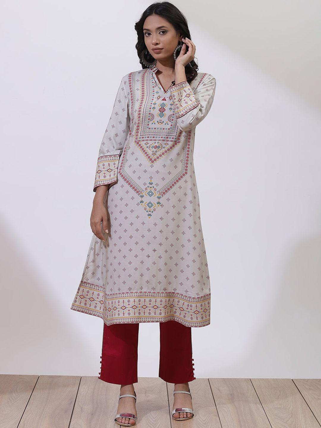 lakshita women off white & red tribal printed kurta plus size