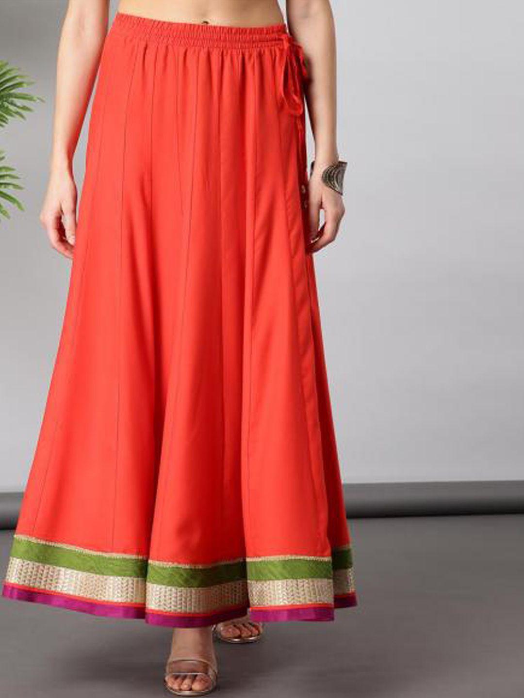 lakshita women orange solid flared maxi skirt