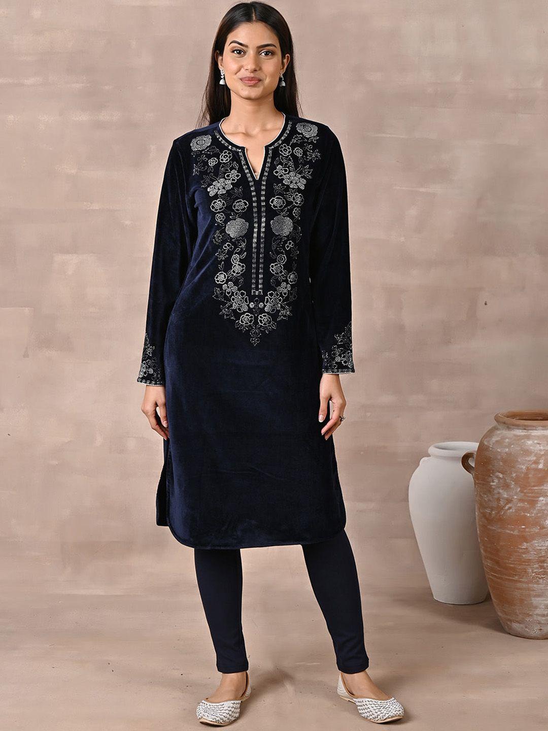 lakshita women plus size beads and stones embellished velvet kurta