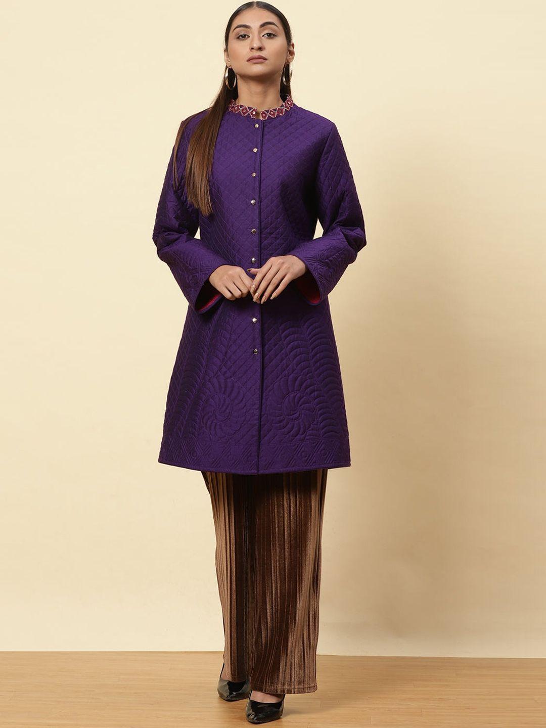 lakshita women purple embellished & quilted chester coats