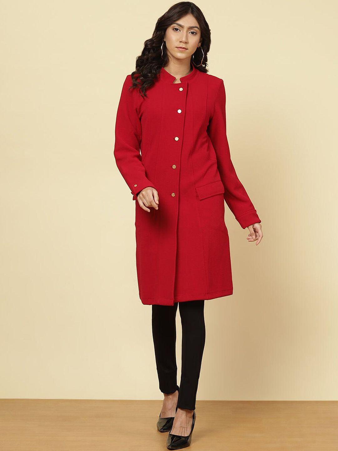 lakshita women red  solid winter overcoat