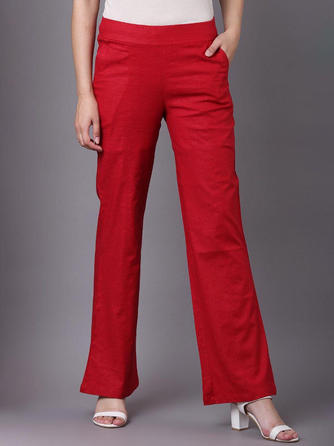 lakshita women red smart loose fit bell bottom trousers