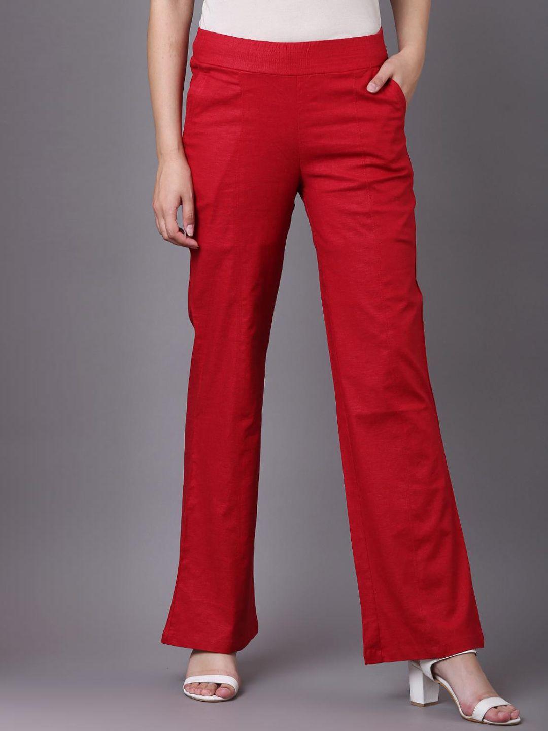 lakshita women red smart loose fit trousers