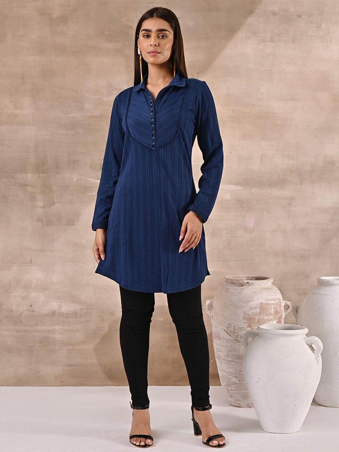 lakshita wool woven design shirt collar kurti