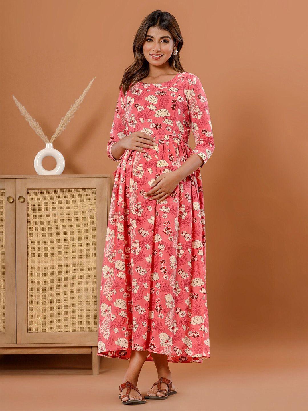 lali jaipur floral printed cotton maternity maxi dress