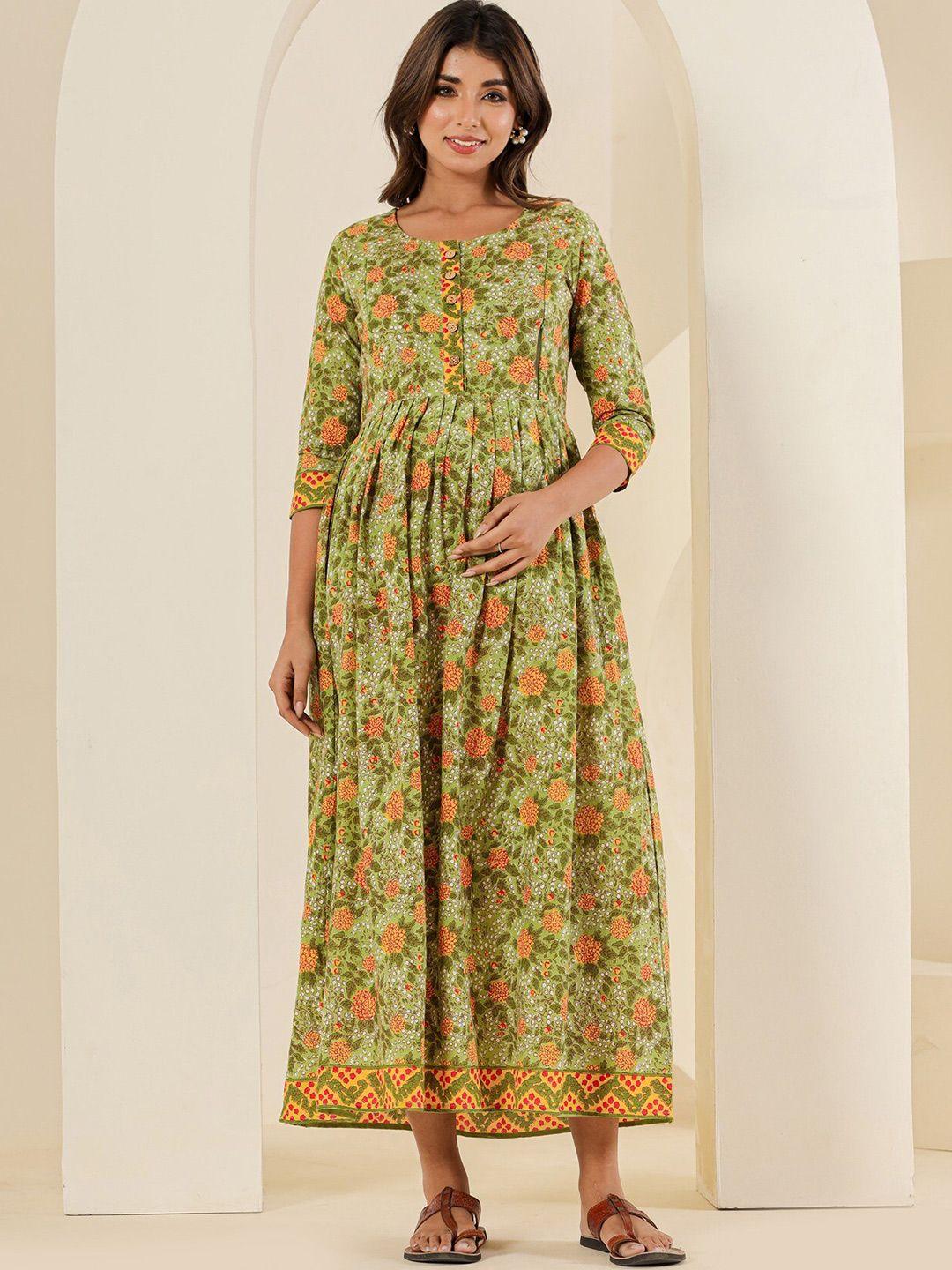 lali jaipur floral printed cotton maternity maxi dress