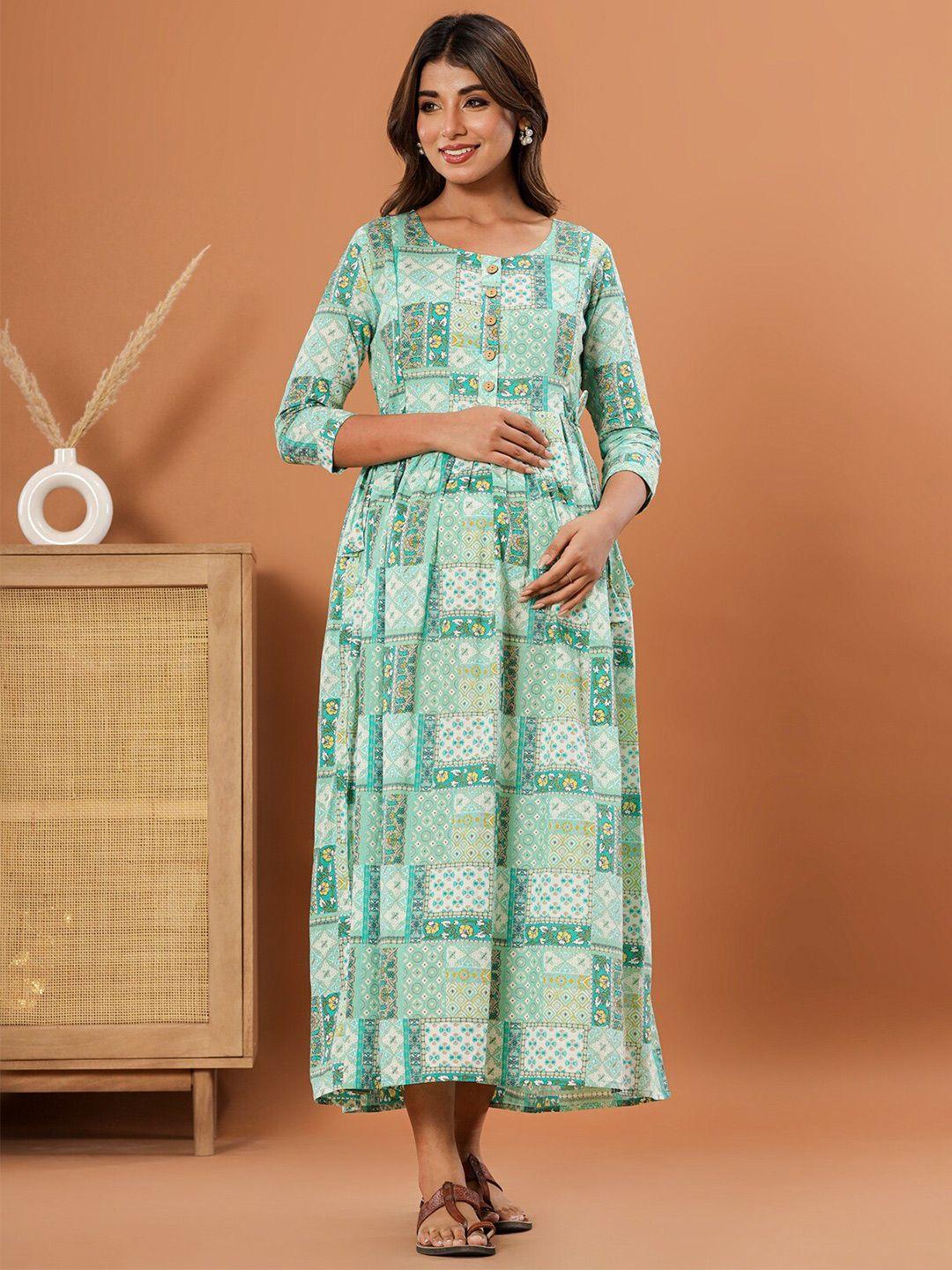 lali jaipur printed cotton maternity a-line midi dress