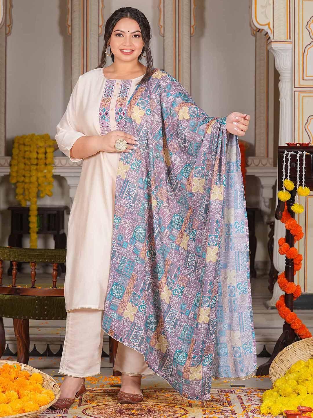 lali jaipur women ethnic motifs embroidered regular thread work kurta with trousers & with dupatta