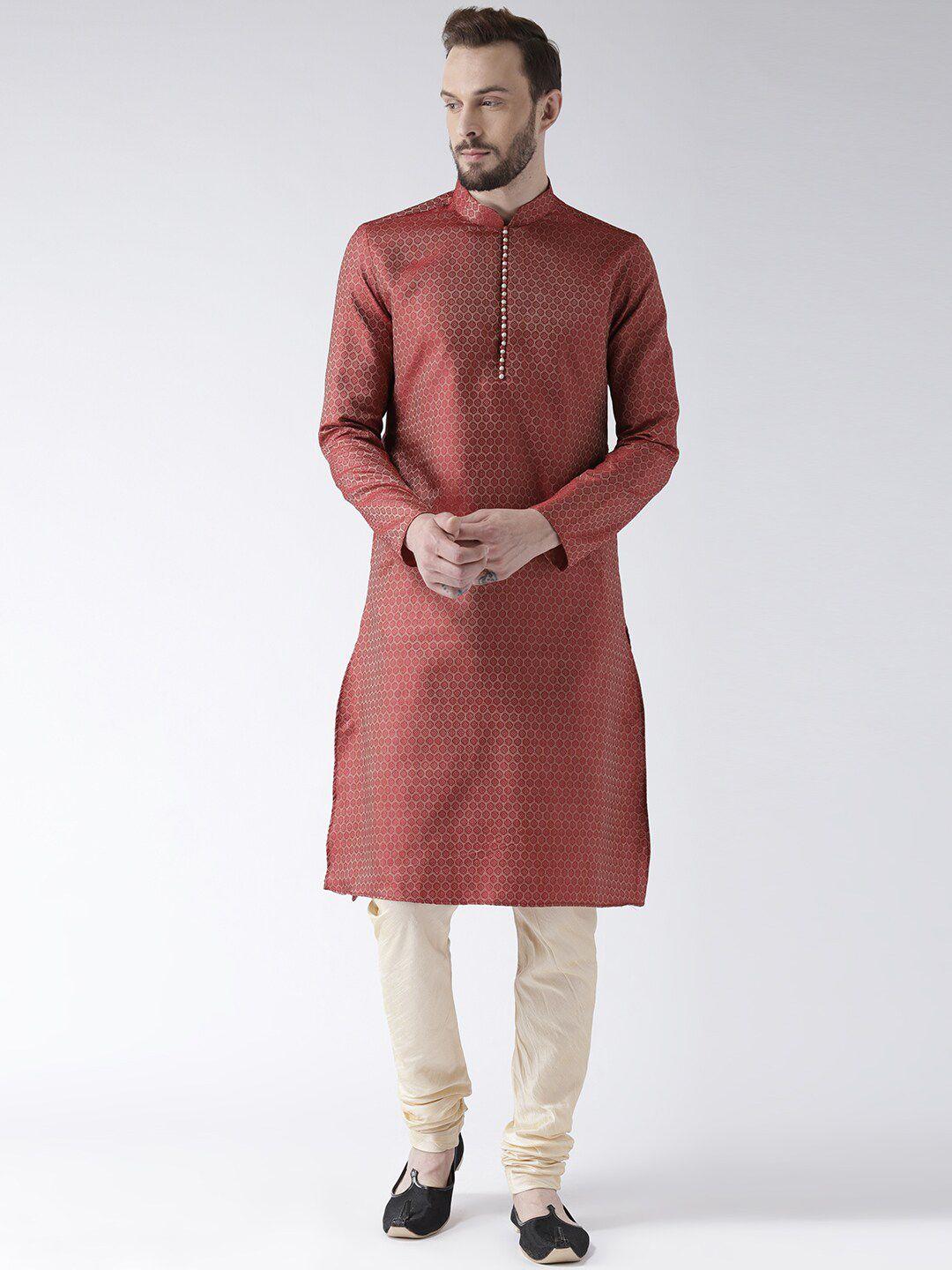 lamaaya men maroon embroidered pathani kurta