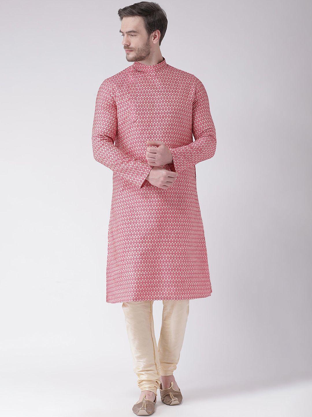 lamaaya men pink banarasi silk kurta with churidar