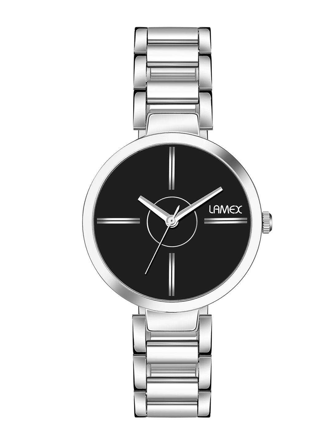 lamex women black & silver-toned analogue watch regulardlx-3604-ss-blk