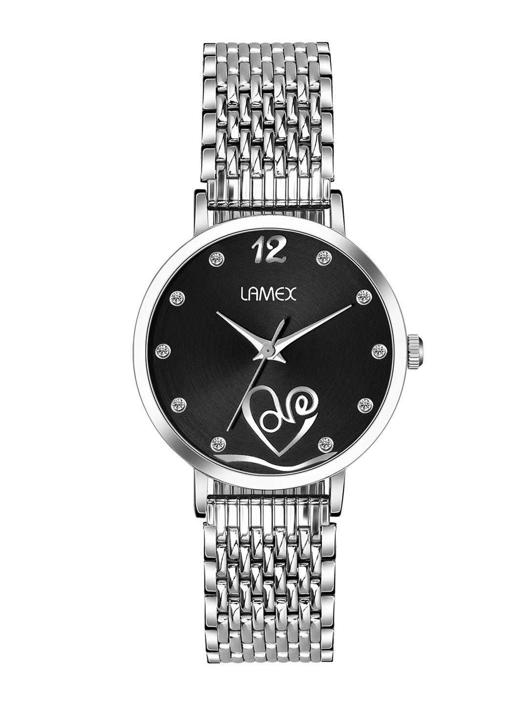 lamex women black & silver-toned analogue watch zoomdlx-5530-ss-blk