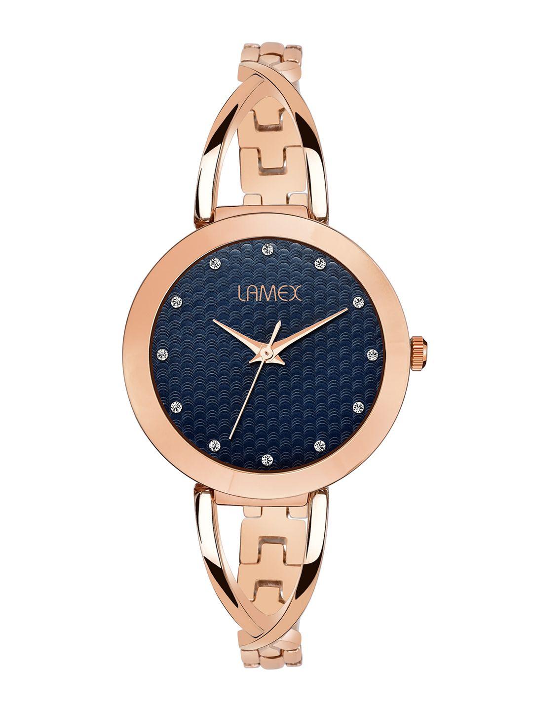 lamex women blue & rose gold analogue watch