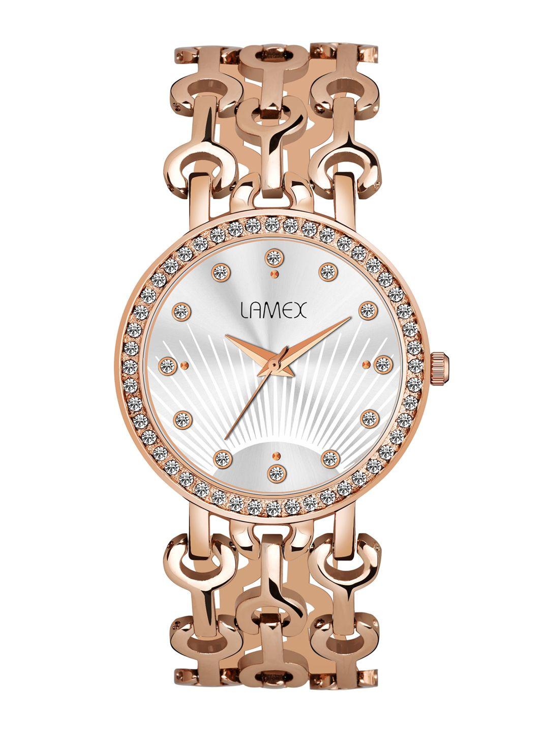 lamex women silver-toned & gold-toned analogue watch